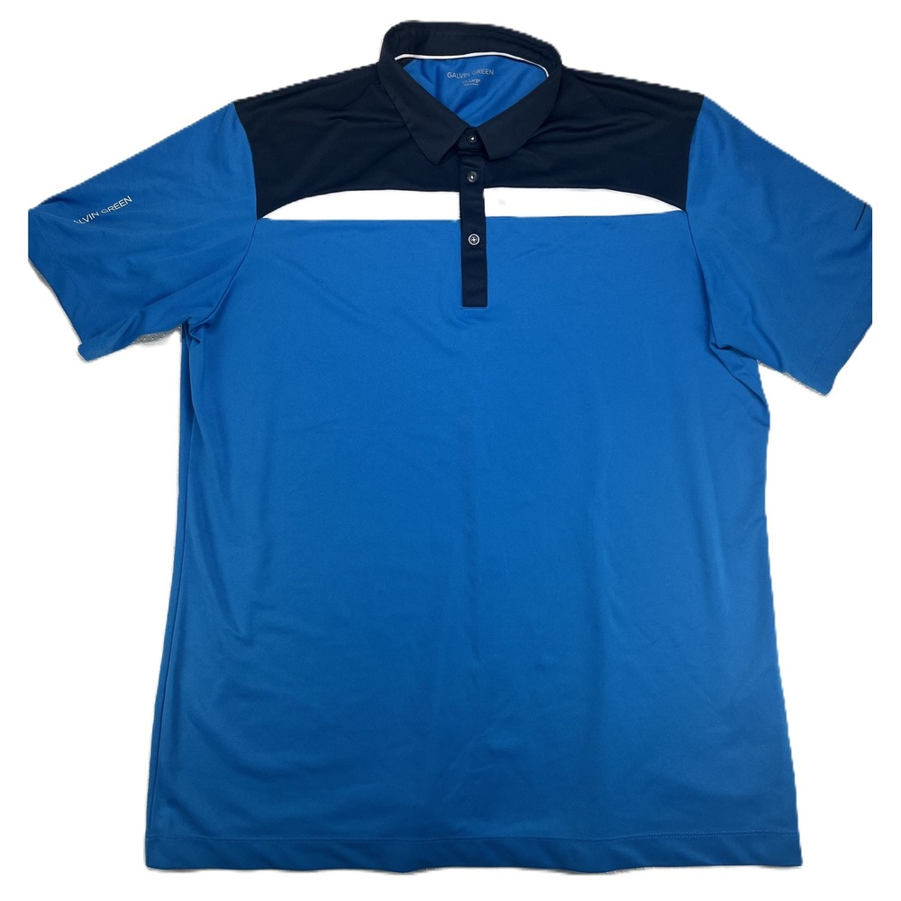 Galvin Green Men Blue White Black Colorblock Golf Polo Shirt 2X Large